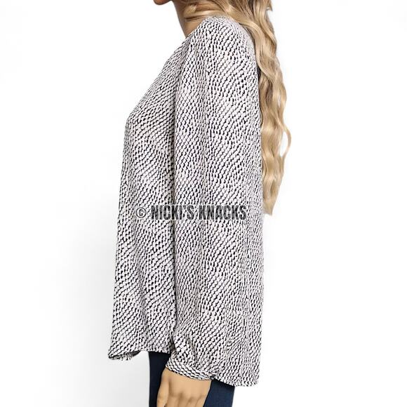 Adrianna Papell Black & White Print V Neck Long Sleeve Workwear Blouse Size S - Picture 4 of 10